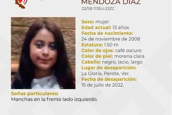 Buscan a Shadey Guadalupe Mendoza Díaz, menor desaparecida en Perote