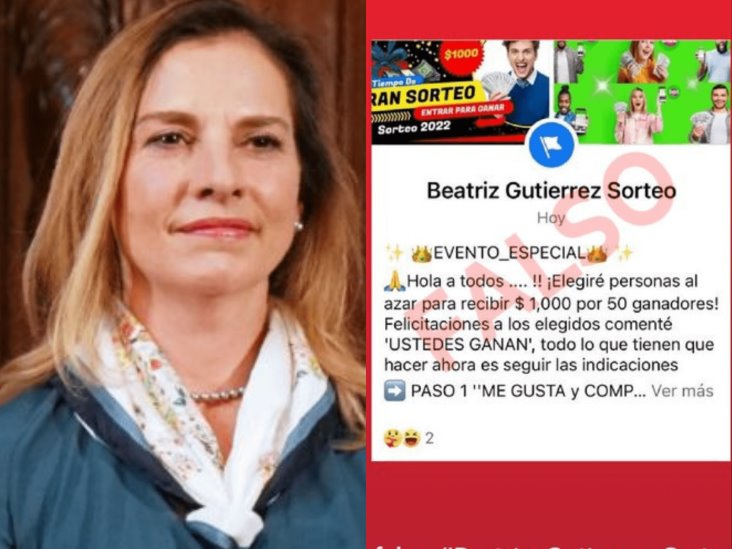 Alerta Beatriz Gutiérrez Müller sobre publicación de sorteo “fake” a su nombre