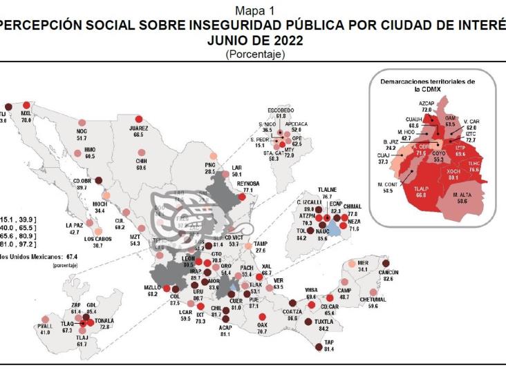 Coatza fuera del top 5 de ciudades inseguras: Inegi