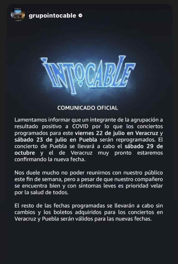 Grupo Intocable cancela presentación en Veracruz por contagio de covid-19