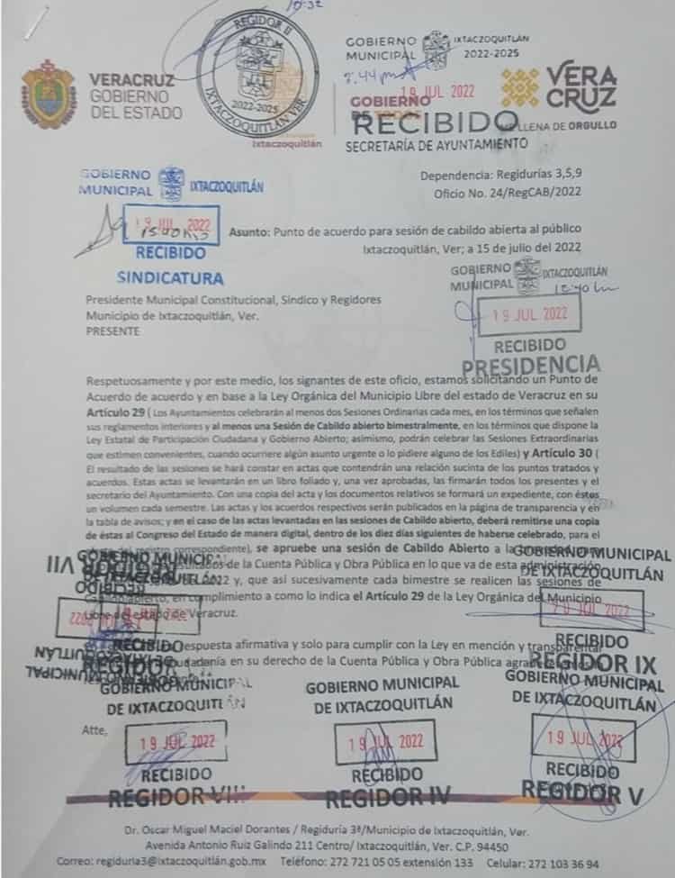 Regidores de Ixtaczoquitlán exigen sesiones de Cabildo abiertas