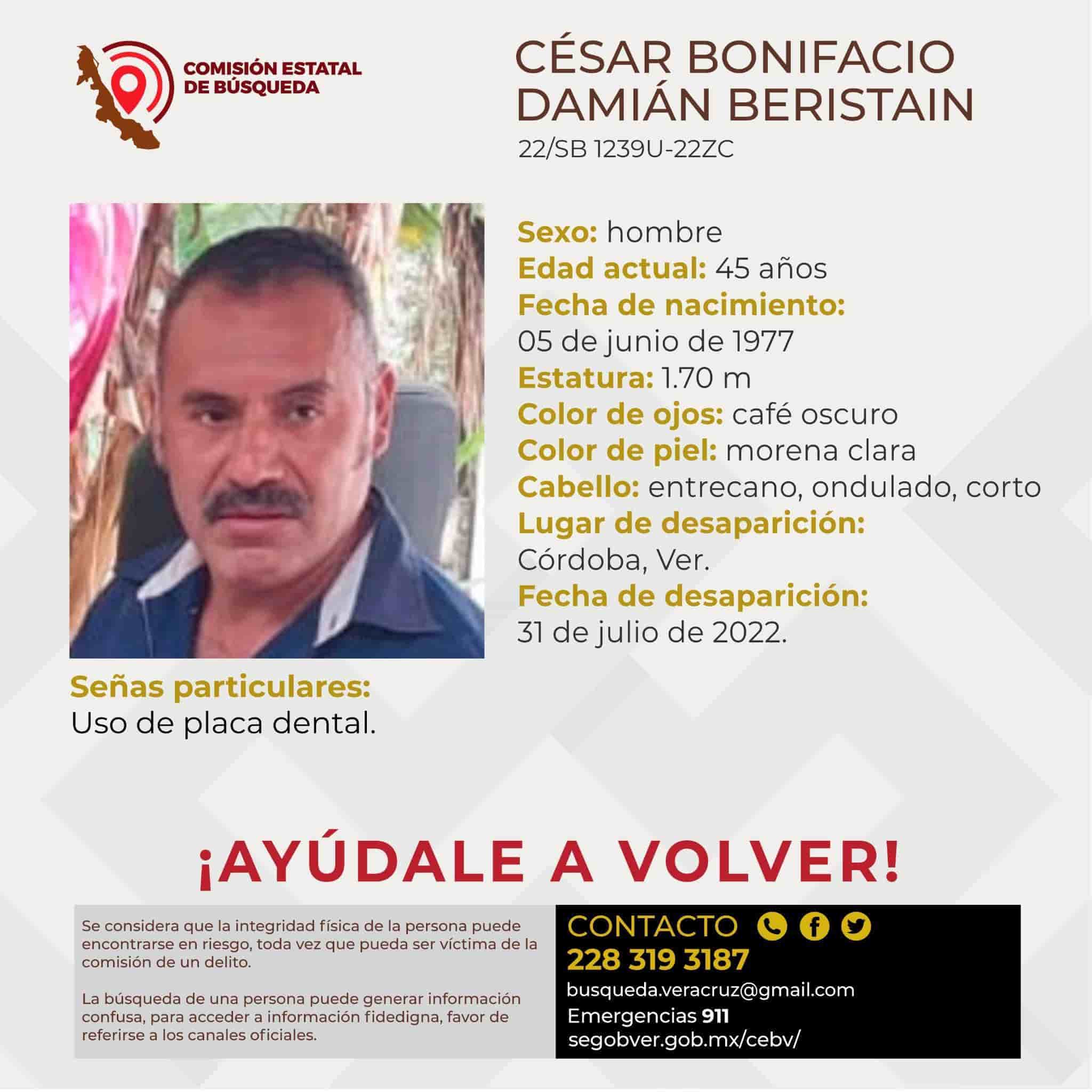 Buscan a César Bonifacio Damián; desapareció en Córdoba