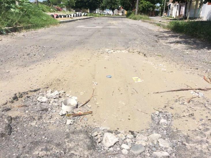 Denuncian calles llenas de baches en el fraccionamiento Villa Rica en Veracruz