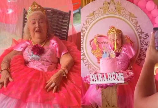 ¡Hasta con corona! Festejan cumpleaños 87 de abuelita con temática de princesas