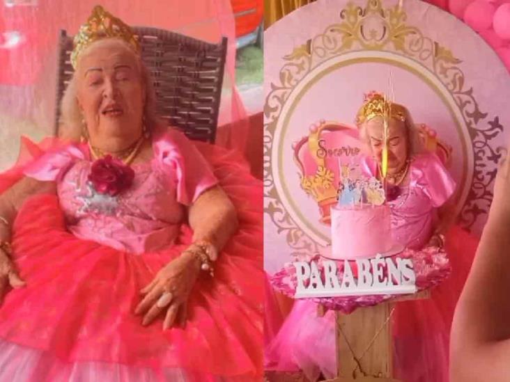 ¡Hasta con corona! Festejan cumpleaños 87 de abuelita con temática de princesas