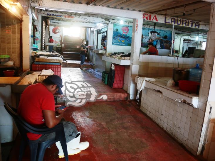 Venta en mercado de mariscos de Coatzacoalcos, cada día más complicada