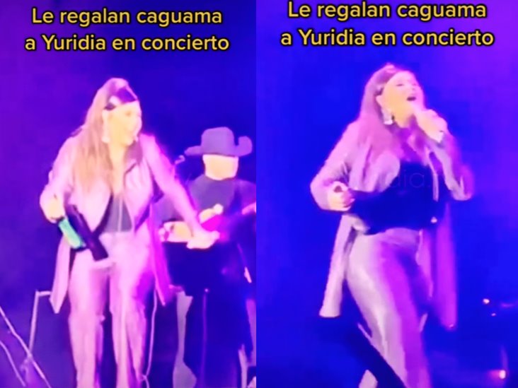 Video: Fanático le regala “caguama” a Yuridia durante concierto en Coahuila