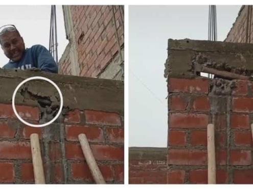 (Video) Albañiles olvidan su martillo entre el cemento de la pared que construyeron