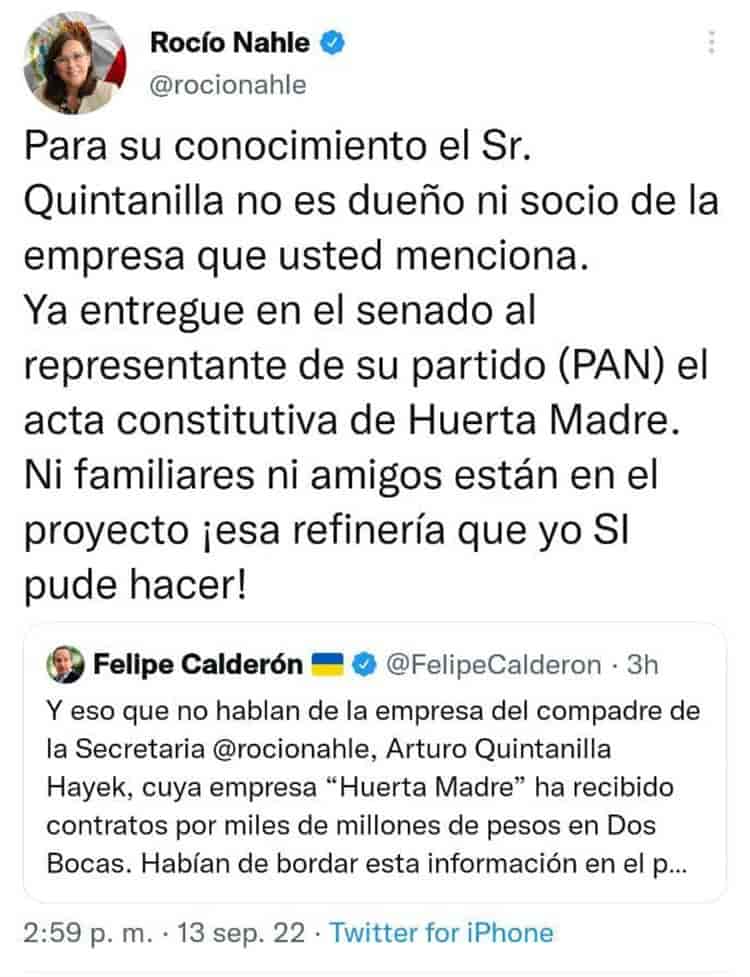 Ni familiares ni amigos están en el proyecto; ‘revira’ Nahle tweet a Calderón