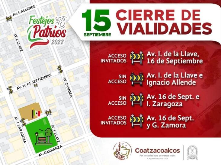 Anuncian cierre de vialidades en Coatzacoalcos por festejos patrios