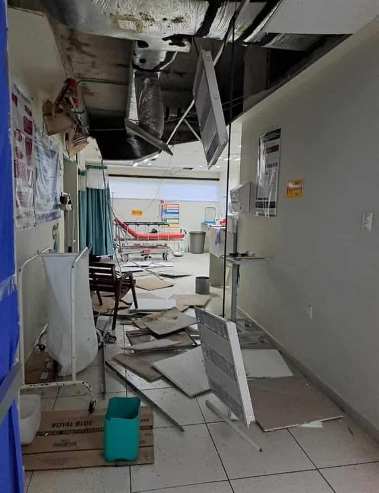 Fuertes lluvias derriban barda de escuela y techo de hospital en Alvarado