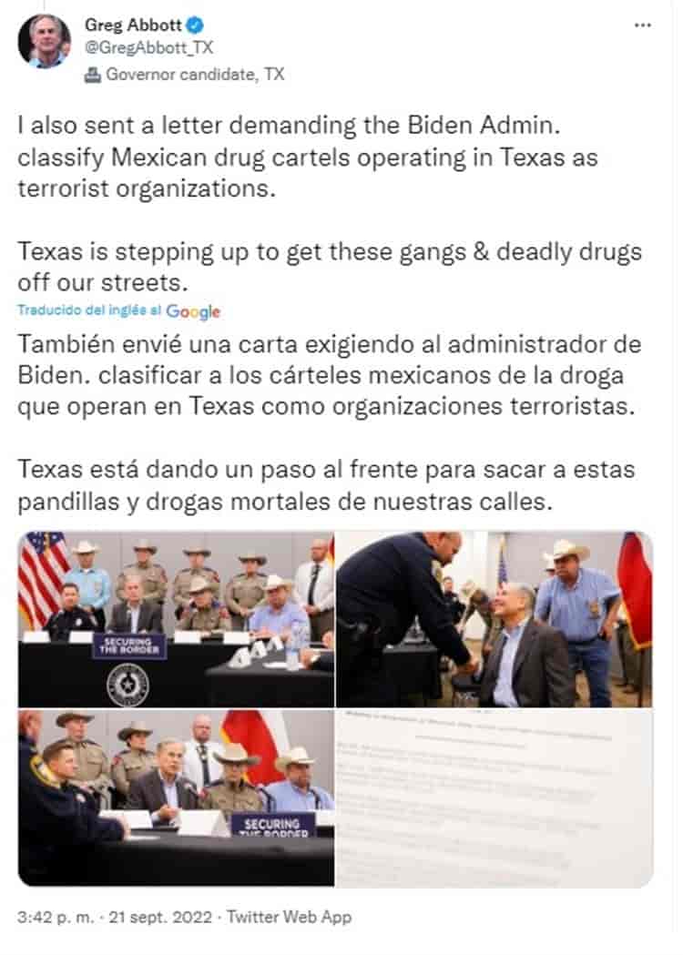 Texas pide que cárteles de México sean declarados como “organizaciones terroristas”