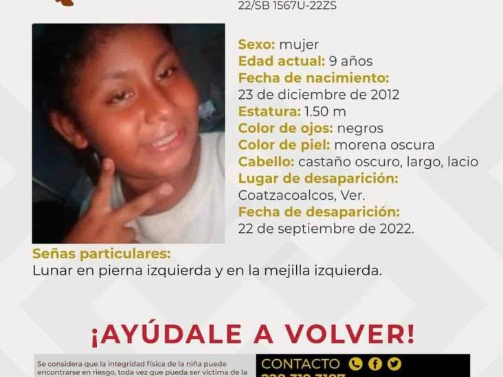 Sara Elizabeth de 9 años, es reportada desaparecida en Coatzacoalcos