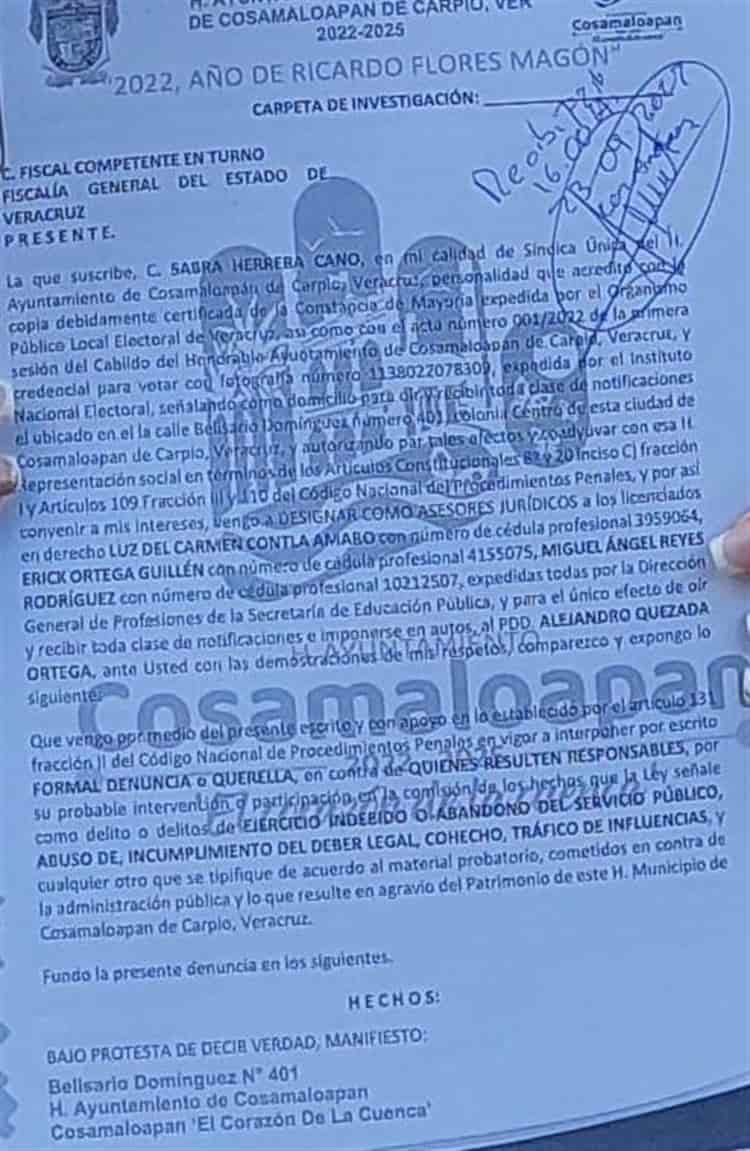 Denuncian presunto daño patrimonial en el ayuntamiento de Cosamaloapan