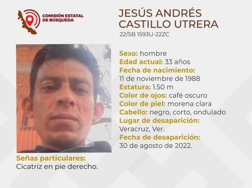 Reportan desaparición de Jesús Andrés Castillo en Veracruz
