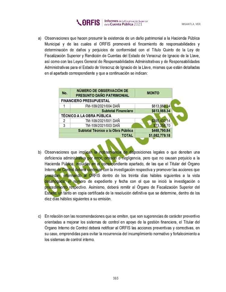 Detecta Orfis daño patrimonial por 1 mdp en Cuenta 2021 de Misantla