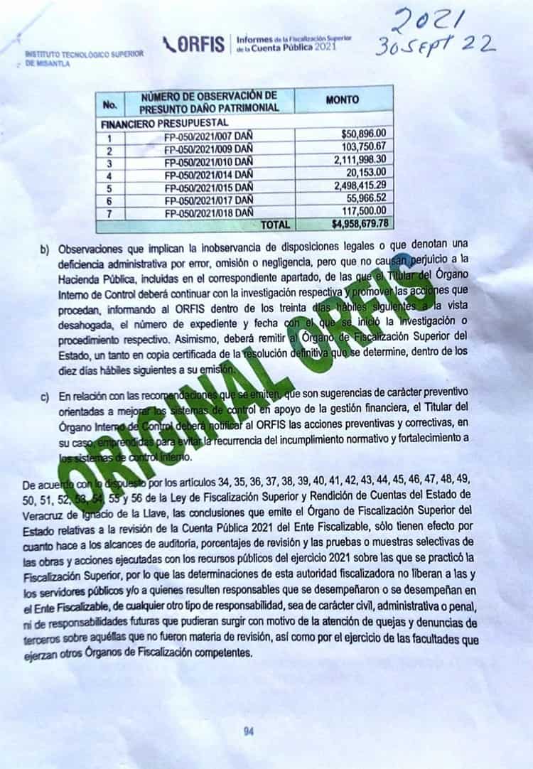 Tec de Misantla tendría daño patrimonial de más de 4 mdp