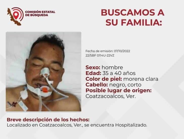 Buscan a familiares de hombre hospitalizado en Coatzacoalcos
