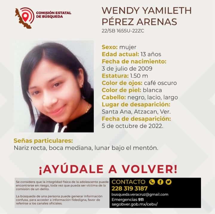 Buscan a Wendy Yamileth; desapareció en Atzacan