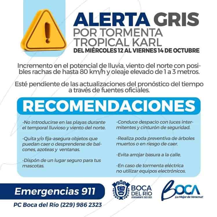 Emiten Alerta Gris por tormenta tropical Karl en Boca del Río y Veracruz