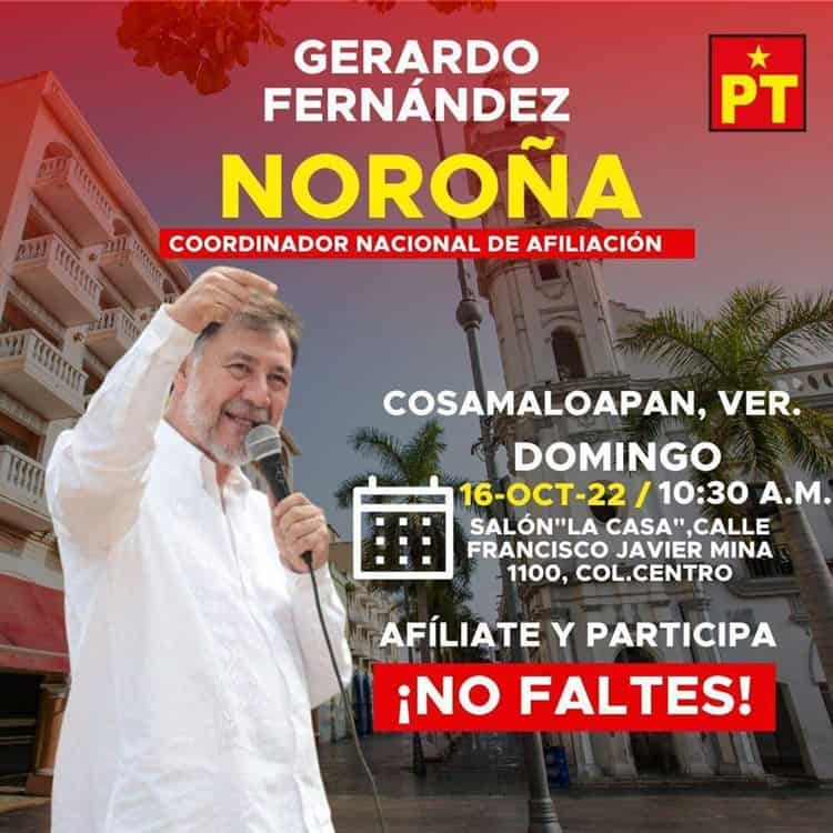 Gerardo Fernández Noroña se reunirá con militantes del PT en Veracruz