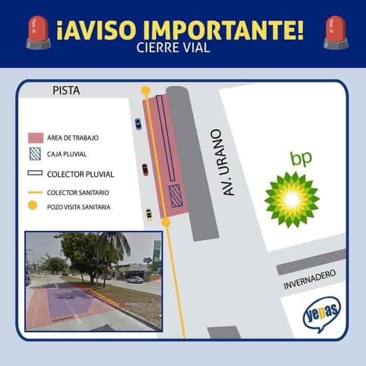 ¡Por tres días! Anuncian cierre vial en calles de Boca del Río por trabajos de CAB