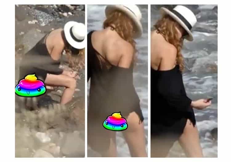 Cachan a Paulina Rubio dejando ‘su recuerdito’ en la playa (+Video)