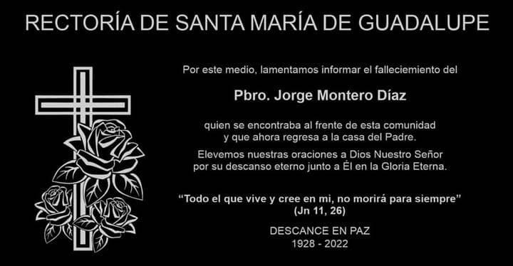 Fallece en Fortín el párroco Jorge Montero a los 94 años