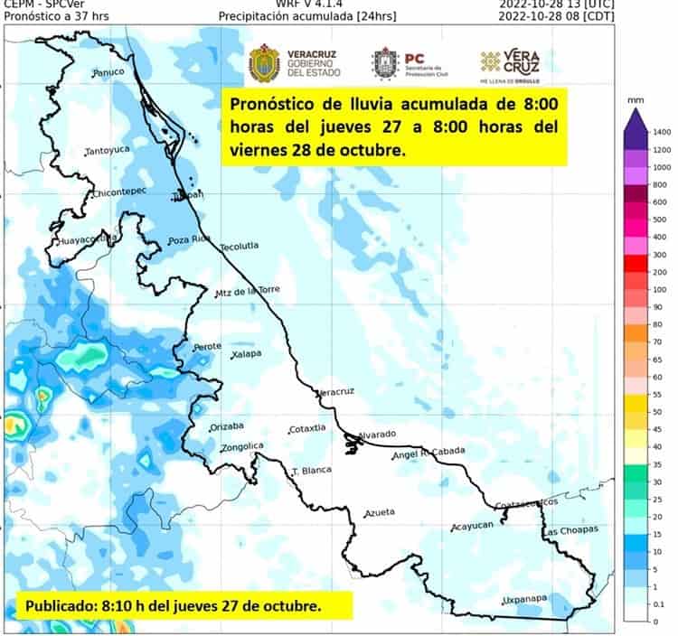 Seguirán las lluvias en Veracruz; mañana nuevo norte