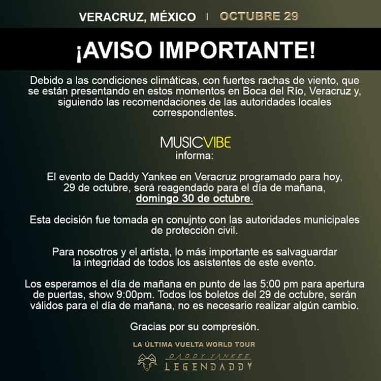 Posponen concierto de Daddy Yankee en Veracruz