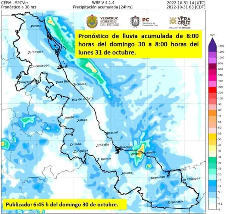 Frente frío 6 mantendrá las lluvias en Veracruz, advierte PC