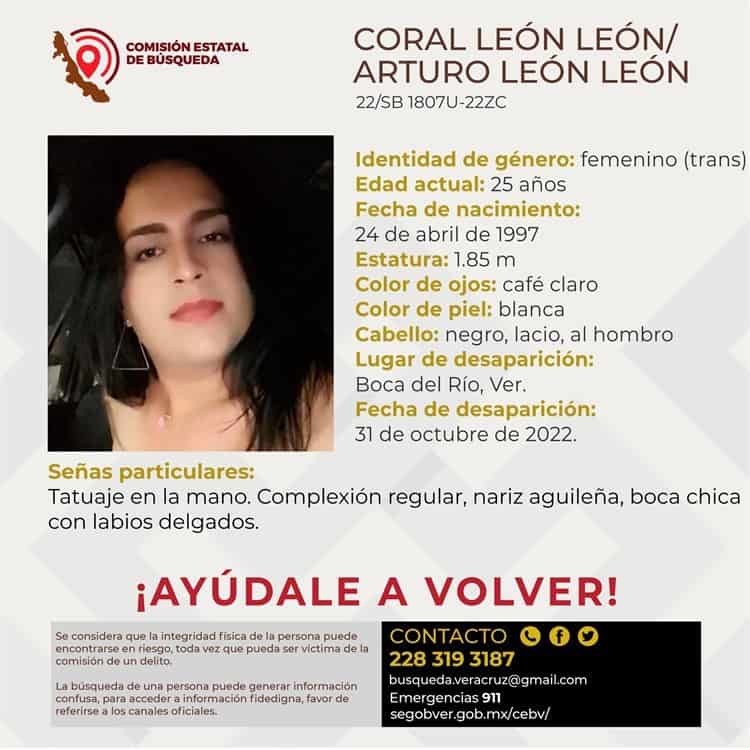 Reportan desaparición de Coral León, mujer trans en Boca del Río