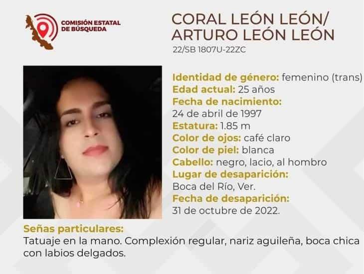 Reportan desaparición de Coral León, mujer trans en Boca del Río