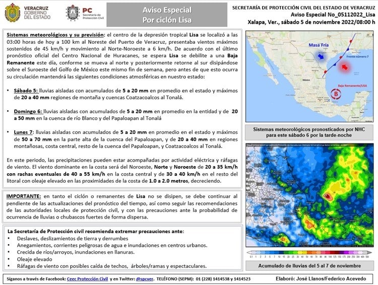 Desactiva PC Alerta Gris en Veracruz por “Lisa”; llegará nuevo Frente Frío