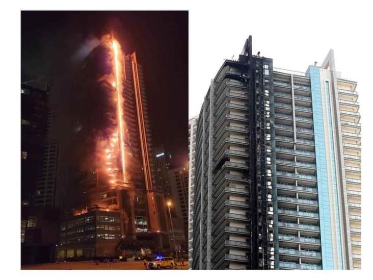 Fuerte incendio devora edificio cerca del Burj Khalifa, en Dubái (+Video)