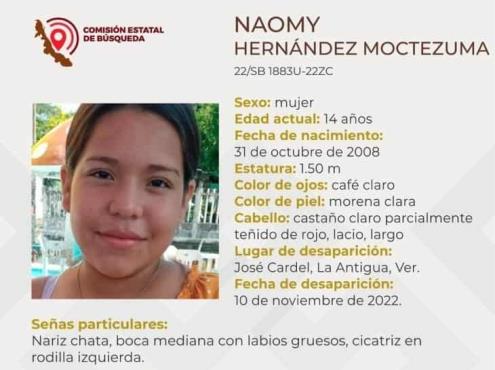Piden ayuda para localizar a Naomy desaparecida en La Antigua, Veracruz