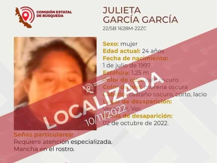 Localizan a Julieta, estaba desaparecida desde octubre en Veracruz