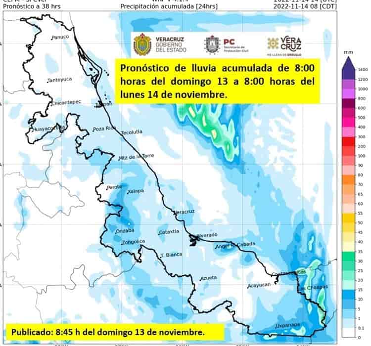 Frente frío 8 mantendrá las lluvias en Veracruz; así estará el clima este domingo