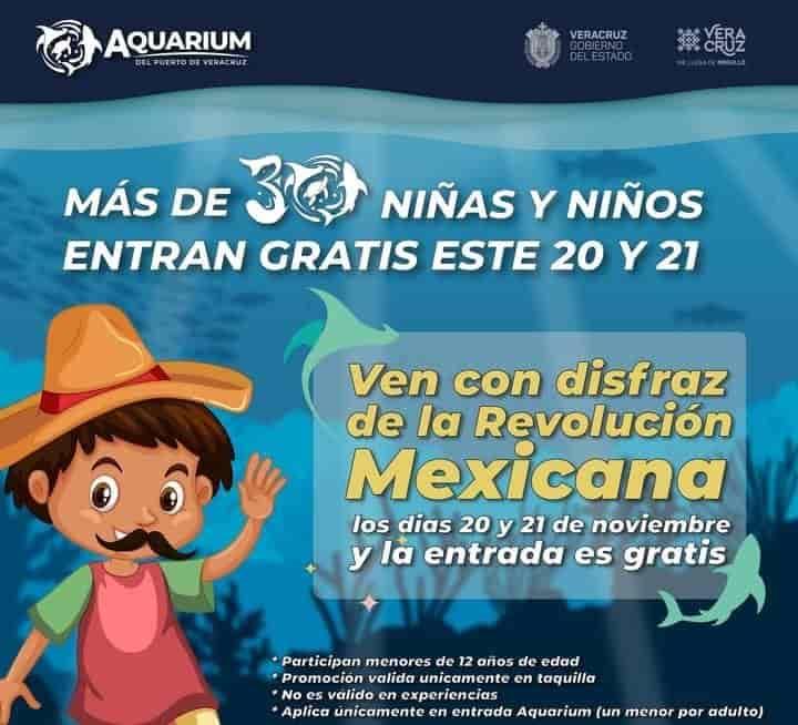 Niños y niñas disfrazados de revolucionarios entrarán gratis al Aquarium del Puerto de Veracruz