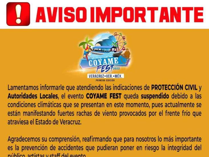 Suspenden Coyame Fest 2022 por rachas fuertes de norte en Boca del Río