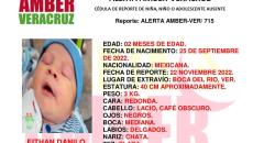 Activan Alerta Amber por bebé desaparecido en Boca del Río