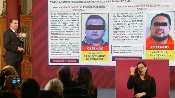 Gobierno destaca vinculación a proceso de Javier Duarte, exgobernador de Veracruz por desaparición forzada