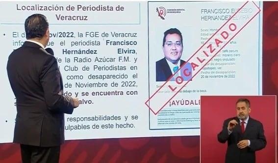 No habrá impunidad por caso del periodista veracruzano, Francisco Hernández hallado con vida