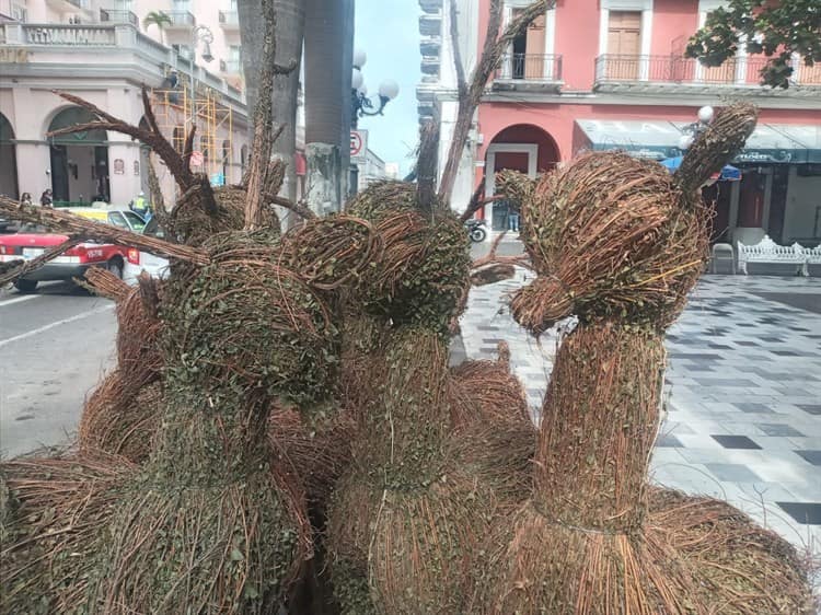 ¡Llegó la Navidad! Inician las instalaciones de adornos navideños en el Zócalo de Veracruz (+Video)