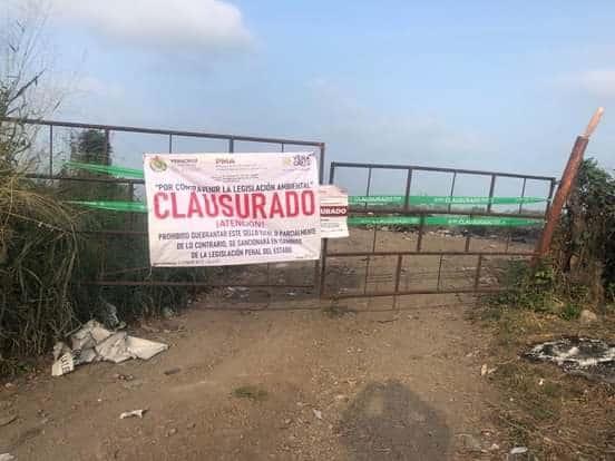 Clausura PMA basurero abierto y camión en Manlio Fabio Altamirano, Veracruz