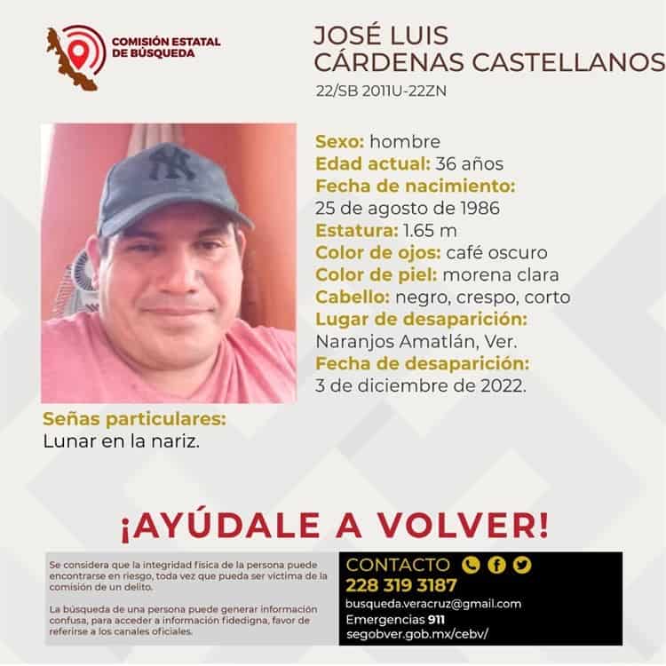 Buscan a José Luis Cárdenas; desapareció en Naranjos, Amatlán