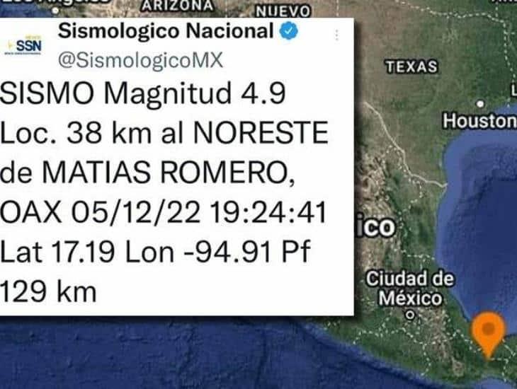 Sismo con epicentro en Matías Romero sacude zona sur de Veracruz