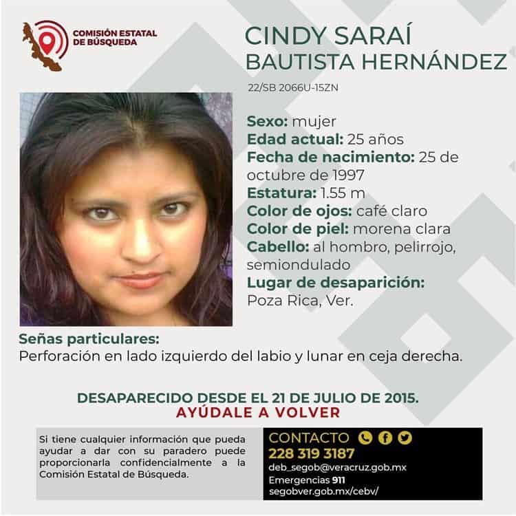 ¡Continúa la búsqueda de Cindy Saraí! Desapareció en Poza Rica desde 2015