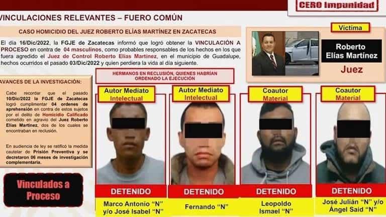 Vinculan a proceso a presuntos asesinos de juez en Zacatecas