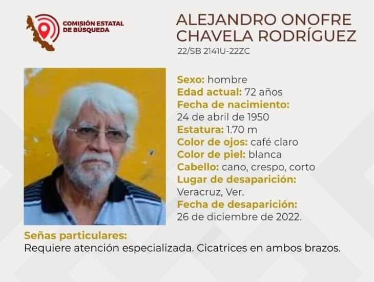 ¡Se perdió! Buscan a Alejandro de 72 años en Veracruz; cumplirá 24 horas desaparecido